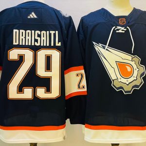 Men's Edmonton Oilers #29 Leon Draisaitl Navy 2022-23 Reverse Retro Jersey