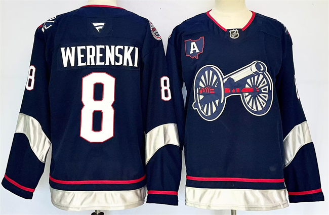 Men's Columbus Blue Jackets #8 Zach Werenski Navy 2024-25 With A Patch Stitched Hockey