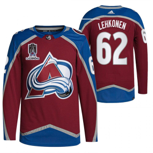 Men's Colorado Avalanche #62 Artturi Lehkonen 2022 Burgundy Stanley Cup Champions Patch Jersey
