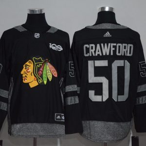 NHL Chicago Blackhawks #50 Crawford 100th Anniversary Black Jersey