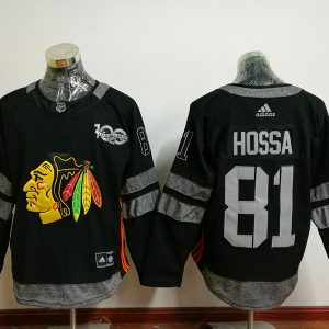 NHL Chicago Blackhawks #81 Hossa 100th Anniversary Black Jersey