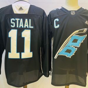 Men's NHL Carolina Hurricanes#11 Jordan Staal 2022 Black Warm-Up Adidas Jersey