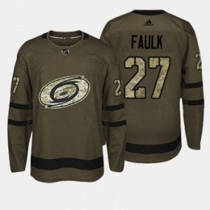 NHL Hurricanes 27 Justin Faulk Olive Green Salute to Service Adidas Men Jersey