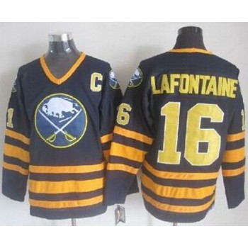 NHL Sabres 16 Pat Lafontaine Navy Blue CCM Throwback Men Jersey