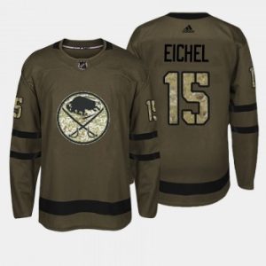 NHL Sabres 15 Jack Eichel Olive Green Salute to Service Adidas Men Jersey