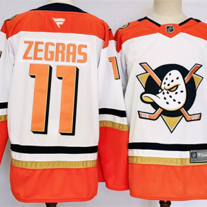 Men's Anaheim Ducks #11 Trevor Zegras White/Orange 2024-25 Stitched Jersey