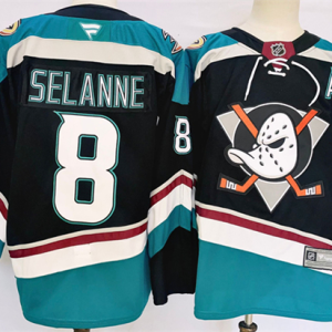 Men's Anaheim Ducks #8 Teemu Selanne Black/Teal 2024-25 Stitched Jersey
