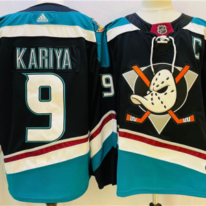 Men's Anaheim Ducks #9 Paul KariyaBlack/Teal Stitched Jersey