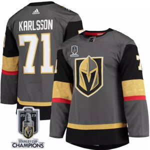 Men's Vegas Golden Knights #71 William Karlsson Gray 2023 Stanley Cup Champions Stitched Jersey