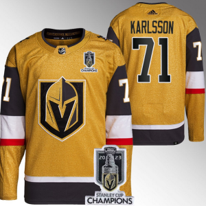 Men's Vegas Golden Knights #71 William Karlsson Gold 2023 Stanley Cup Champions Stitched Jersey