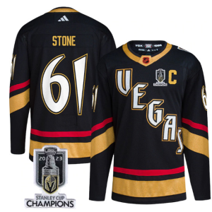 Men's Vegas Golden Knights #61 Mark Stone Black 2023 Stanley Cup Champions Reverse Retro Jersey