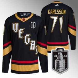 Men's Vegas Golden Knights #71 William Karlsson Black 2023 Stanley Cup Final Stitched Jersey