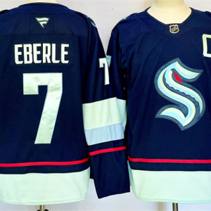 Men's Seattle Kraken #7 Jordan Eberle Navy 2024-25 Home With C Patch Stitched Hockey Jersey