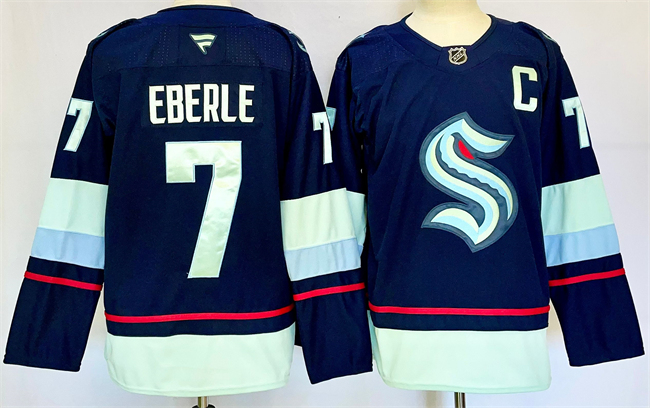 Men's Seattle Kraken #7 Jordan Eberle Navy 2024-25 Home With C Patch Stitched Hockey Jersey