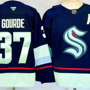 Men's Seattle Kraken #37 Yanni Gourde Navy 2024-25 Home With A Patch Stitched Hockey Jersey