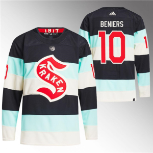 Men's Seattle Kraken #10 Matty Beniers Deep Sea Blue 2024 Winter Classic Primegreen Jersey
