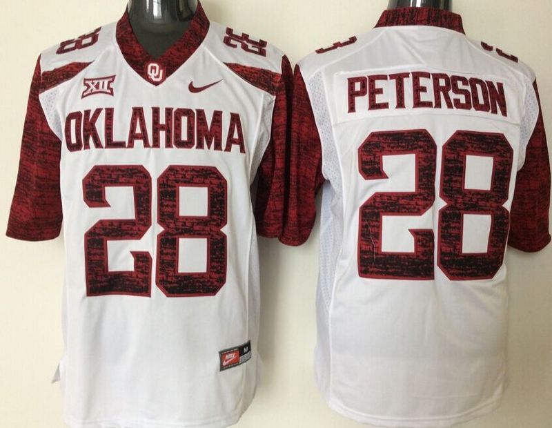 NCAA Oklahoma Sooners #28 Adrian Peterson White Jersey