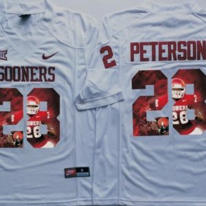 NCAA Oklahoma Sooners White #28 Peterson Fashion Jersey
