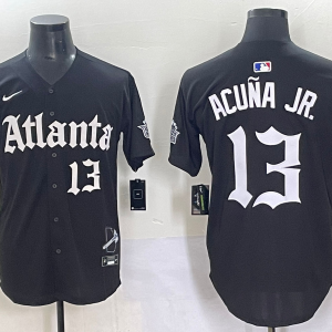 MLB Atlanta Braves #13 Ronald Acuña Jr. Black 'Gothic Fog Edition' Vapor Premier Limited Jersey