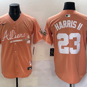 MLB Atlanta Braves #23 Michael Harris II Peach 2024 Atliens & Peach With Outkast Patch Vapor Jersey