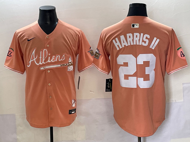 MLB Atlanta Braves #23 Michael Harris II Peach 2024 Atliens & Peach With Outkast Patch Vapor Jersey