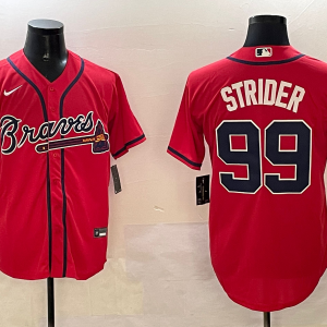 MLB Atlanta Braves #99 Spencer Strider Red Cool Base Stitched Baseball Jersey