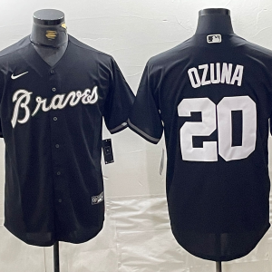 Men's Atlanta Braves #20 Marcell Ozuna Black Cool Base Stitched Baseball Jersey