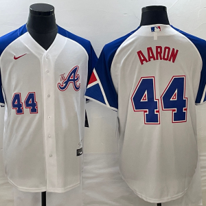 MLB Atlanta Braves #44 Hank Aaron White 2023 City Connect Cool Base With Patch Jersey