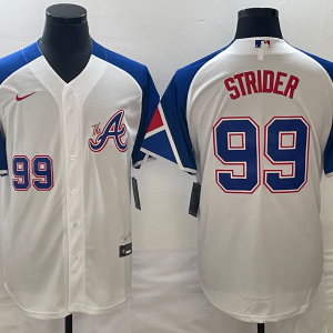 MLB Atlanta Braves #99 Spencer Strider White 2023 City Connect Cool Base With Patch Jersey