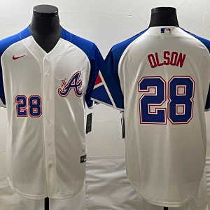 MLB Atlanta Braves #28 Matt Olson White 2023 City Connect Cool Base With Patch Jersey