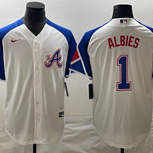 MLB Atlanta Braves #1 Ozzie Albies White 2023 City Connect Cool Base With Patch Jersey