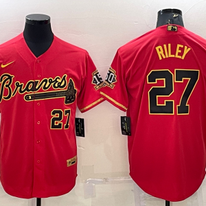 MLB Atlanta Braves #27 Austin Riley Red Gold Jersey