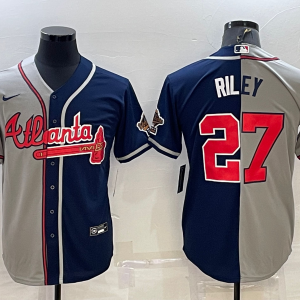 MLB Atlanta Braves #27 Austin Riley Gray/Navy Split Jeresy