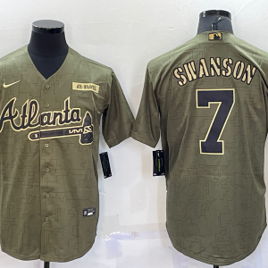 MLB Atlanta Braves #7 Dansby Swanso Camo Salute To Service Jersey