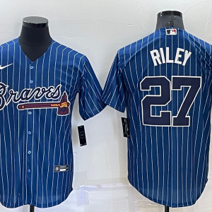 MLB Atlanta Braves #27 Austin Riley Blue Throwback Jersey