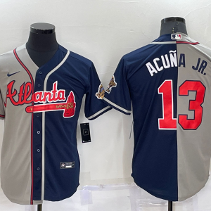 MLB Atlanta Braves #13 Ronald Acuna Jr. Gray Navy Two Tone Split Jersey