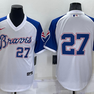 MLB Atlanta Braves #27 Austin Riley White Throwback Jersey