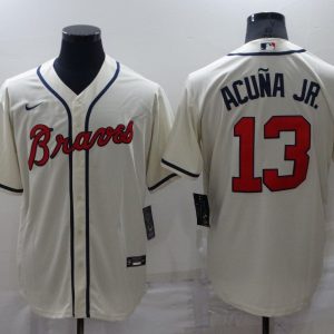 MLB Atlanta Braves #13 Ronald Acuña Jr.  Cream Game Nike Jersey