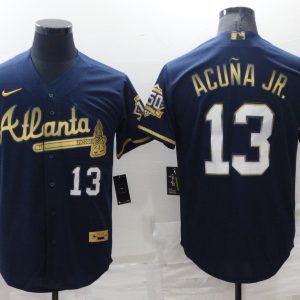 MLB Atlanta Braves #13 Ronald Acuña Jr.  Navy/Gold Game Nike Jersey