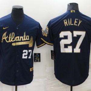 MLB Atlanta Braves #27 Austin Riley Navy/Gold Game Nike Jersey