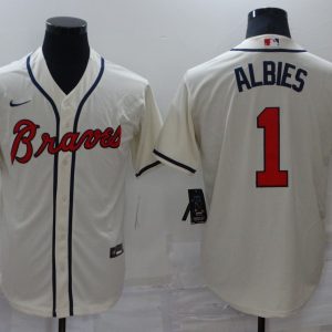 MLB Atlanta Braves #1 Ozzie Albies  Cream Game Nike Jersey