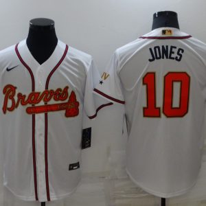 MLB Atlanta Braves #10 Chipper Jones 2022 White/Gold World Series Champions Program Jersey