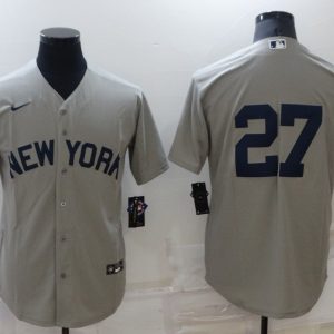MLB New York Yankees #27 Giancarlo Stanton 2021 Grey Field Of Dreams Jersey