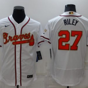 MLB Atlanta Braves #27 Austin Riley 2022 White/Gold World Series Champions Program Flex Elite Jersey