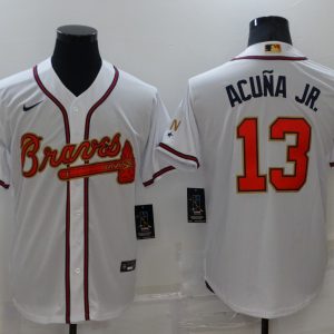 MLB Atlanta Braves #13 Ronald Acuña Jr. 2022 White/Gold World Series Champions Program Jersey