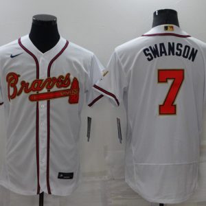 MLB Atlanta Braves#7 Dansby Swanson 2022 White/Gold World Series Champions Program Flex Elite Jersey