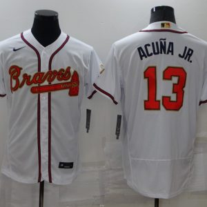 MLB Atlanta Braves #13 Ronald Acuña Jr. 2022 White/Gold World Series Champions Program Flex Elite Jersey