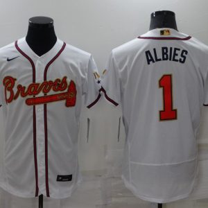 MLB Atlanta Braves #1 Ozzie Albies 2022 White/Gold World Series Champions Program Flex Elite Jersey
