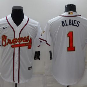 MLB Atlanta Braves #1 Ozzie Albies 2022 White/Gold World Series Champions Program Jersey