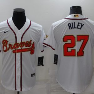 MLB Atlanta Braves #27 Austin Riley 2022 White/Gold World Series Champions Program Jersey